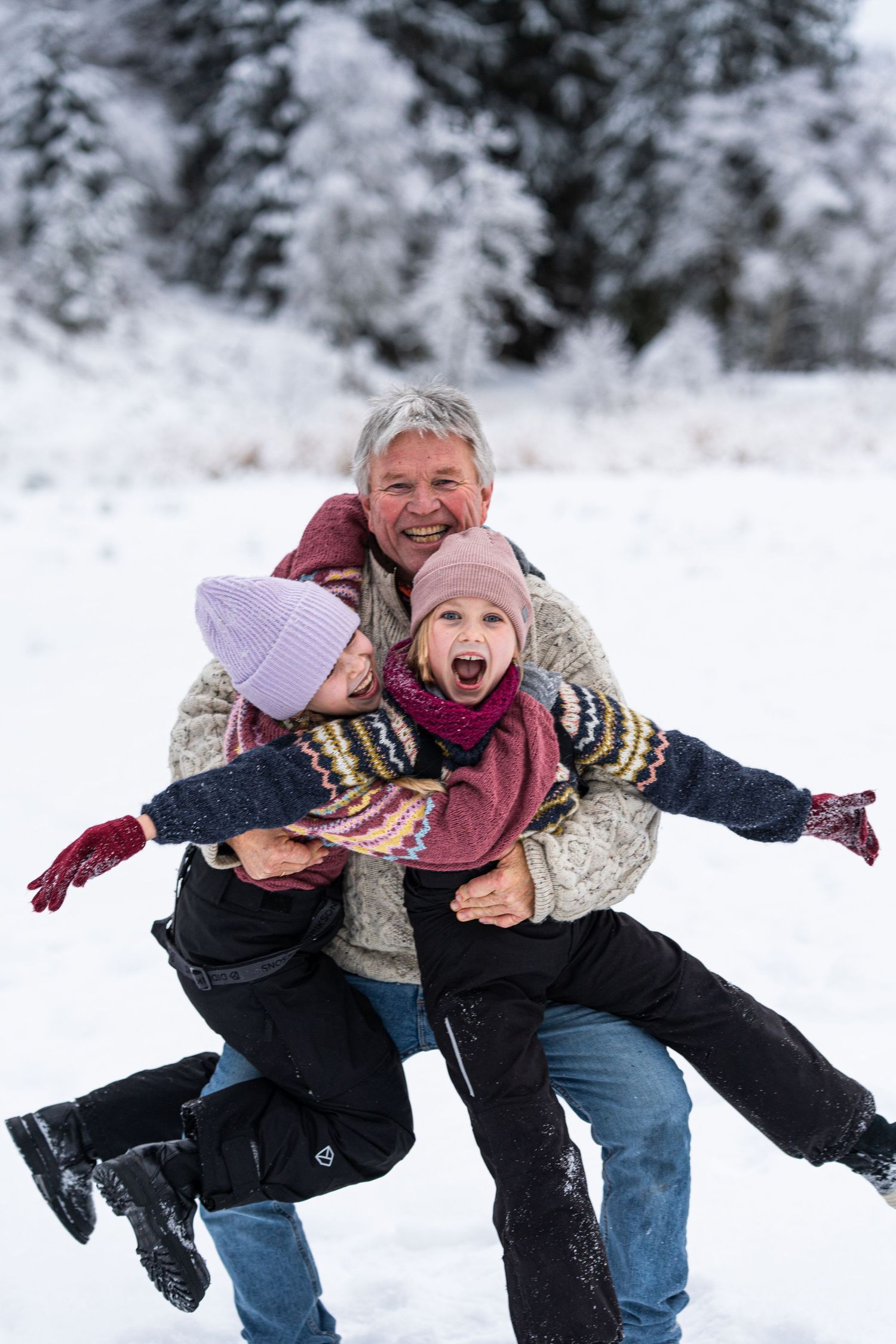 Playful winter scene of people having fun in the snow.