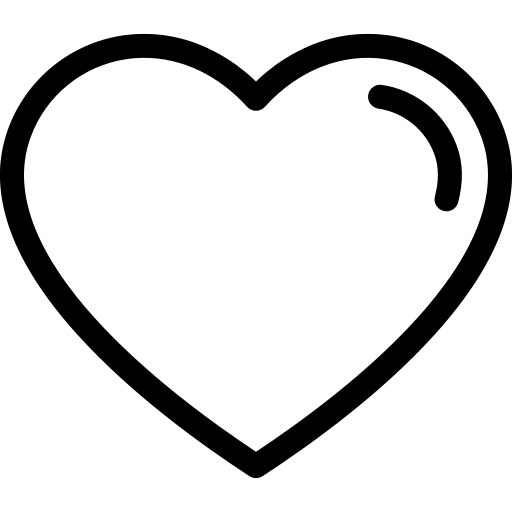Black outline heart icon with a subtle highlight curve, simple love symbol on white background.