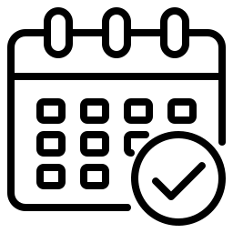 Calendar with checkmark icon representing flexible event photography scheduling.