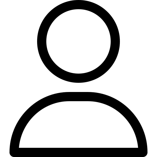 A simple black and white user profile icon featuring a circle head and rounded shoulder silhouette outline.