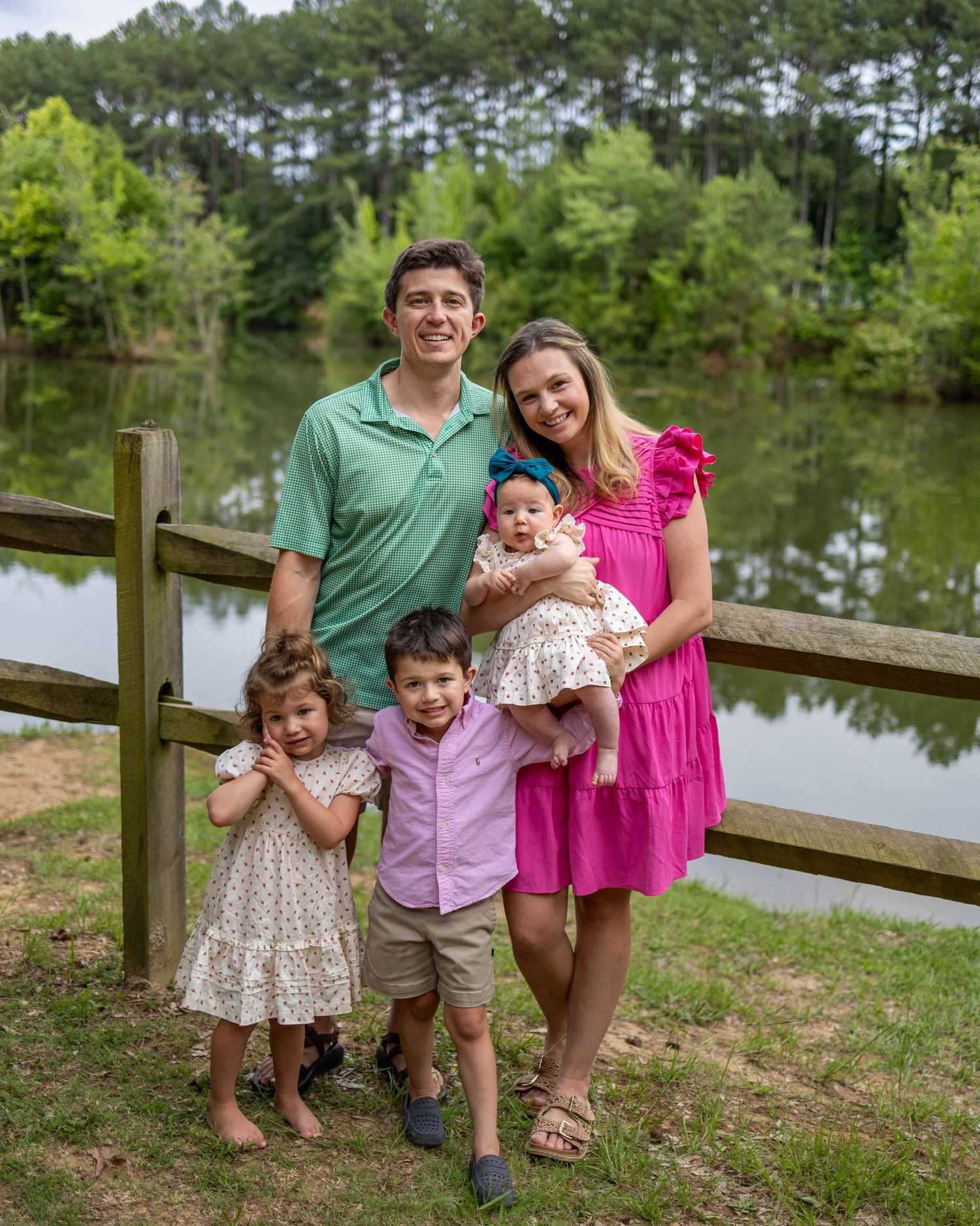 Family of five enjoying a family photography session near Madison, Alabama.