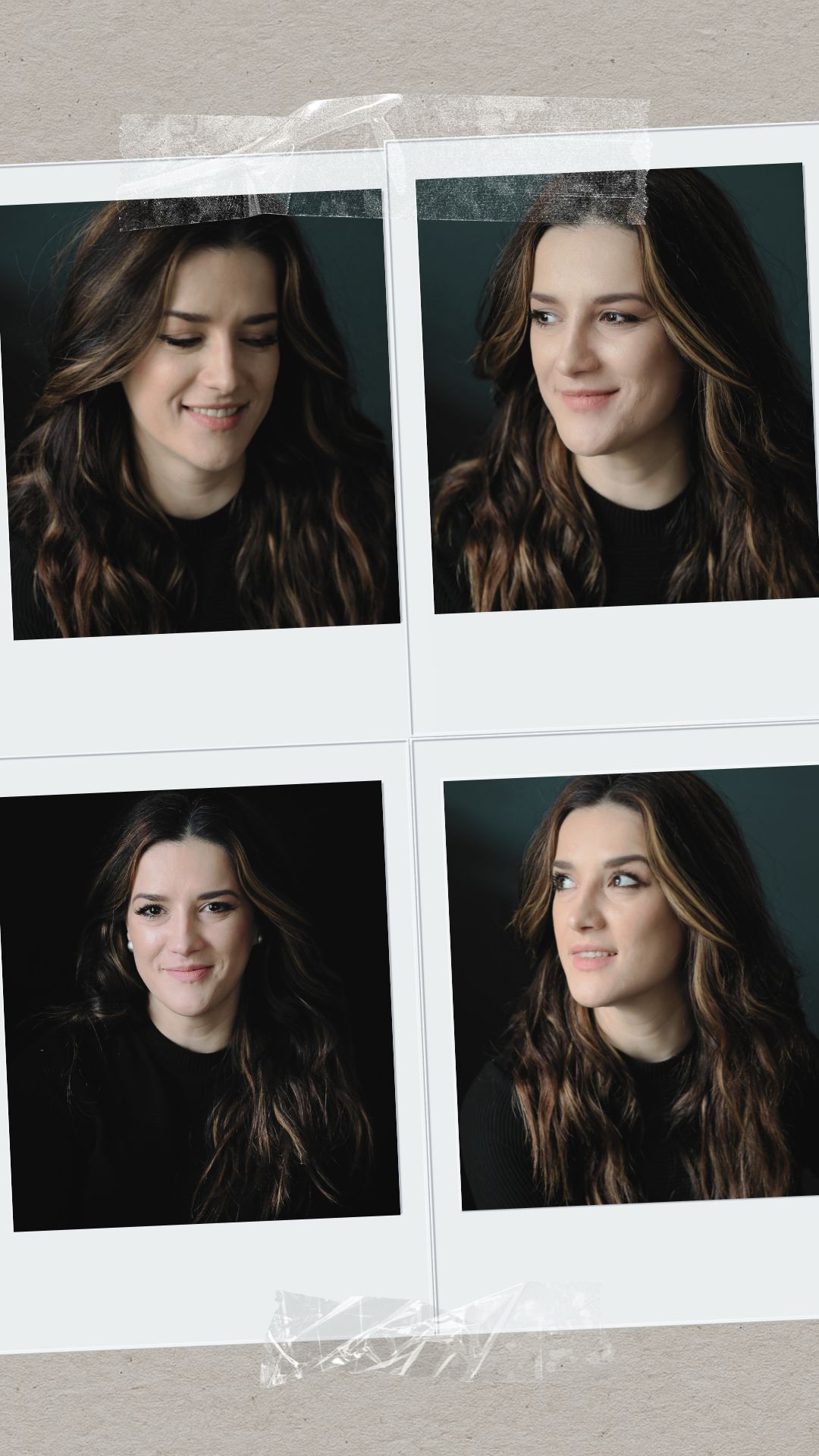 A series of headshots showing different angles and expressions against a dark background with dramatic lighting.