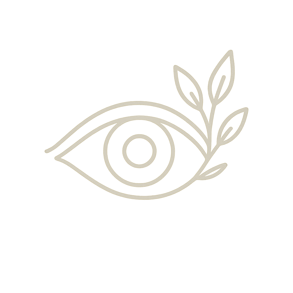 Minimalist line drawings of eyes with decorative floral and leaf elements in a modern bohemian style.