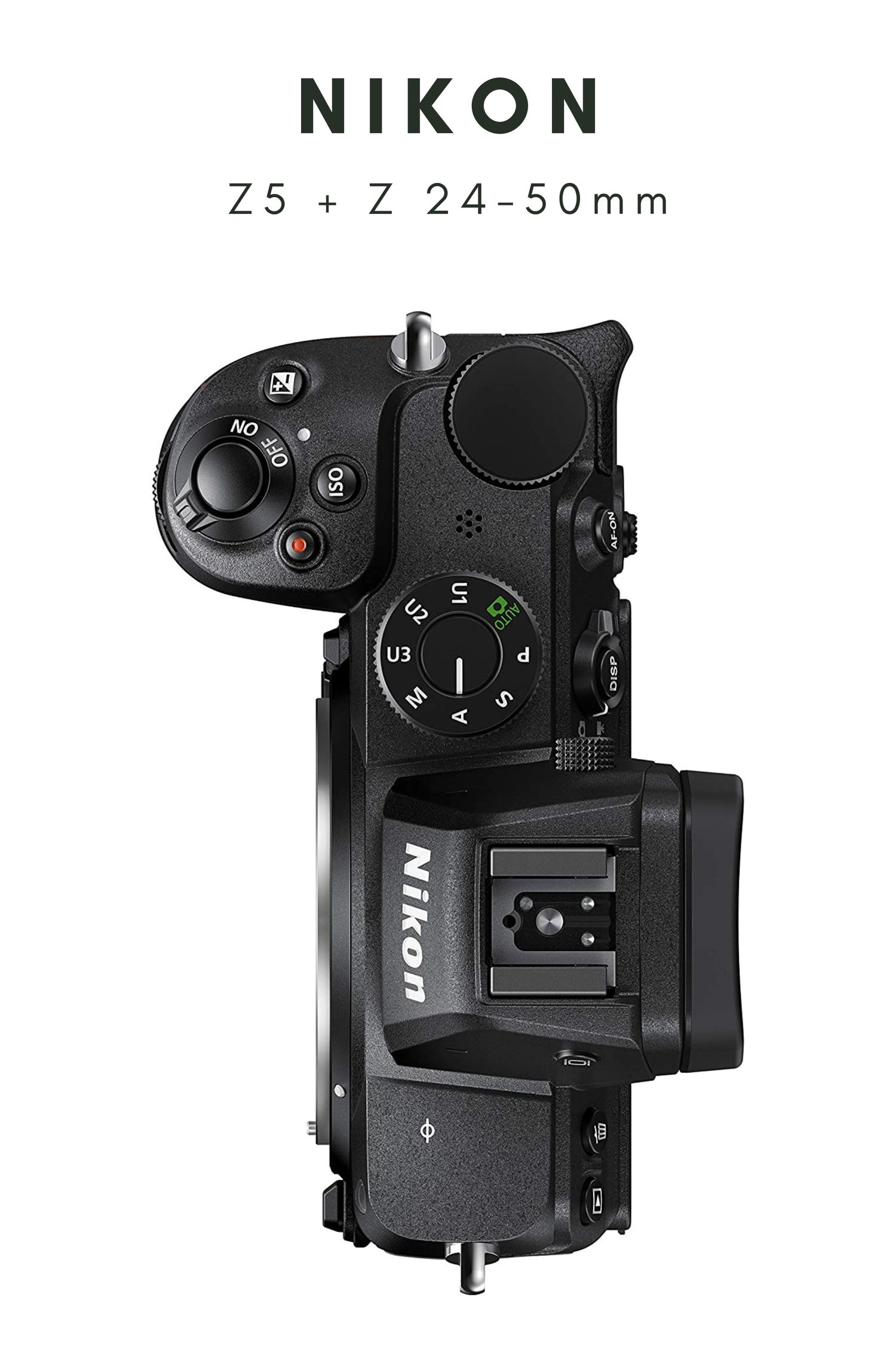 Side view of a Nikon Z5 mirrorless camera body with Z 24-50mm lens showing control dials and buttons in black finish.