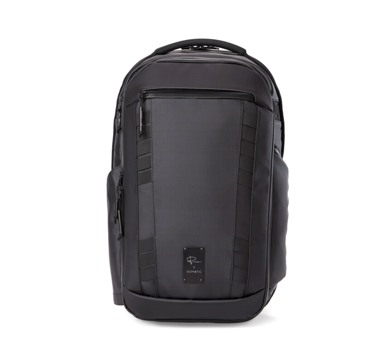 Modern black camera backpack with multiple compartments and ergonomic design.
