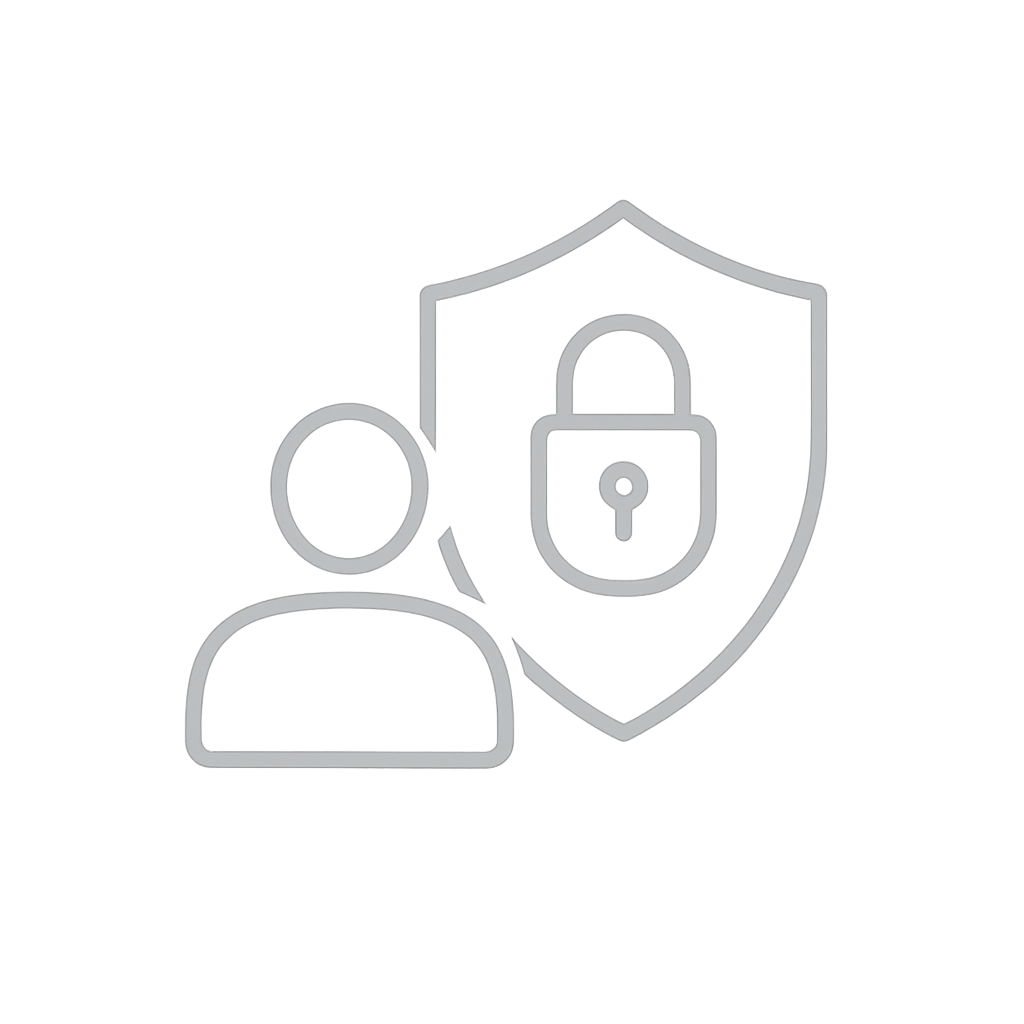 Simple line drawings of a house with shield and security lock icons.