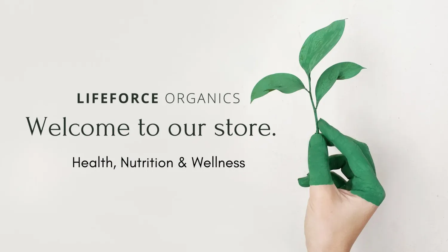 A white and green storefront sign displays 'Health, Nutrition & Wellness' with botanical design elements.