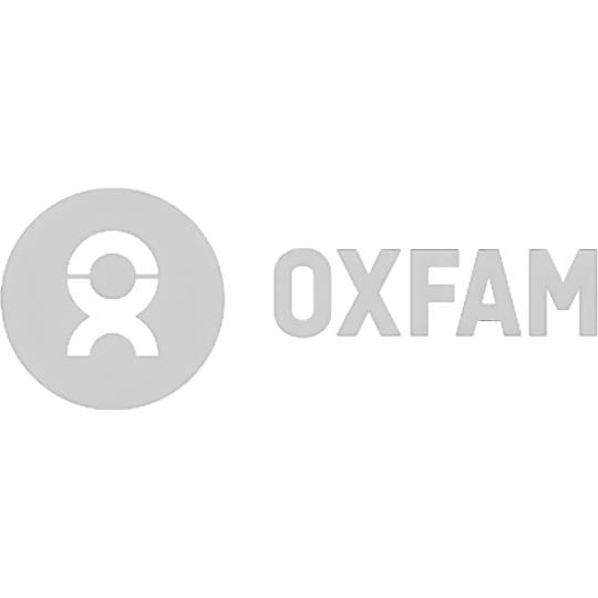 Oxfam logo featuring a circular icon with a stylized human figure next to the organization name in gray.