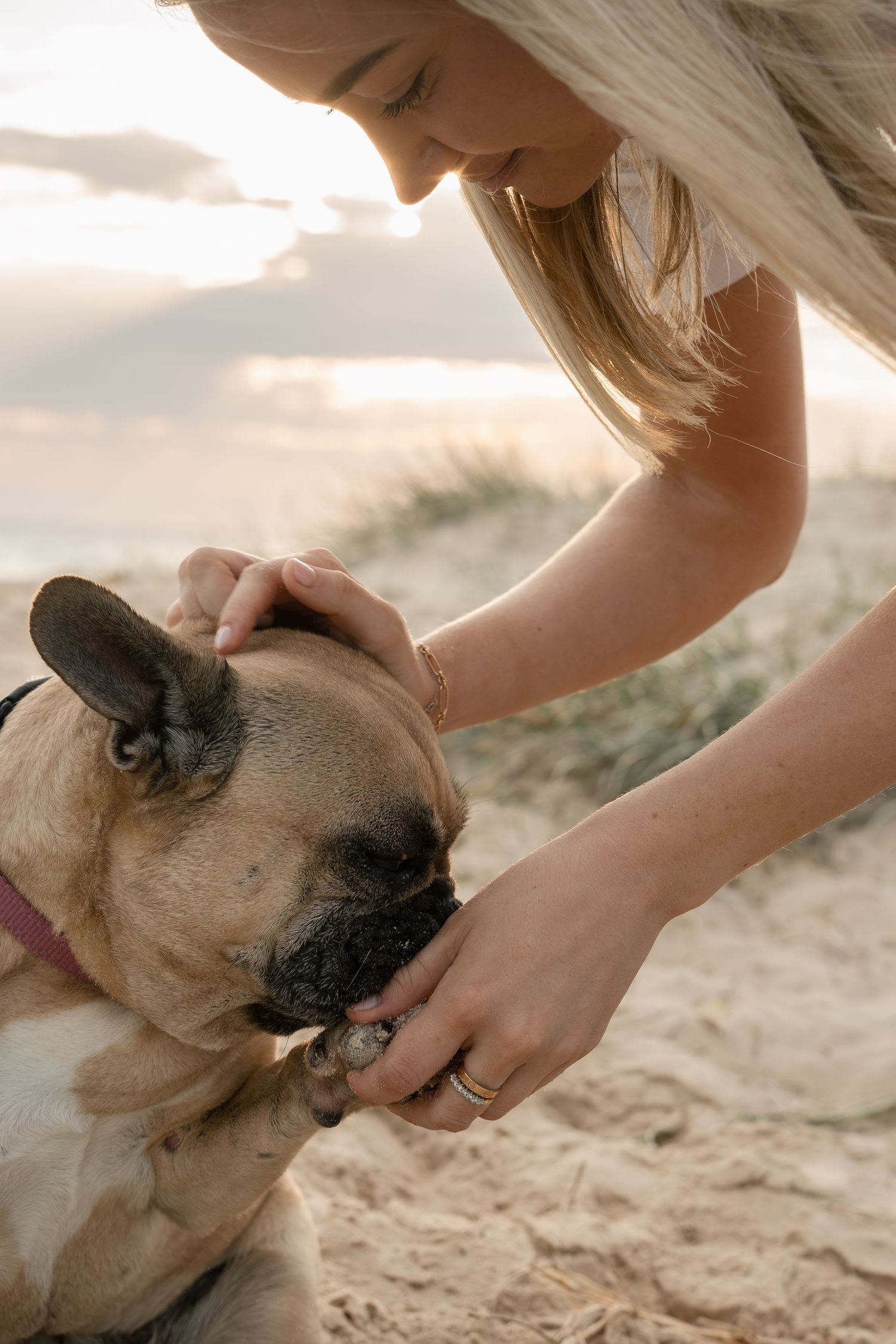 Woman and dog during pet photography session at the Gold Coast