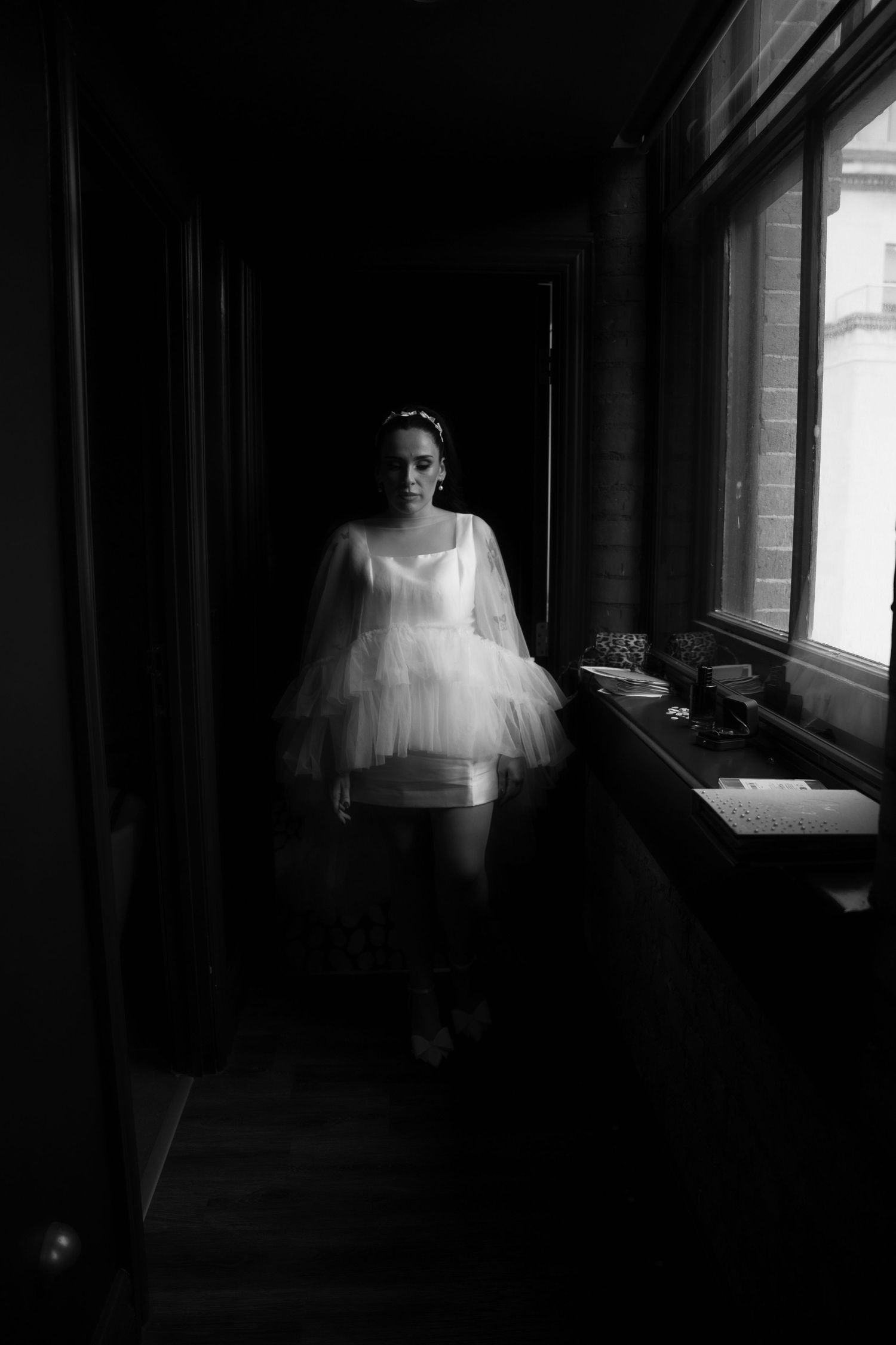 Documenting editorial bridal moments in black and white, Manchester North West by Manchester-based wedding photographer Tina Hevingham.