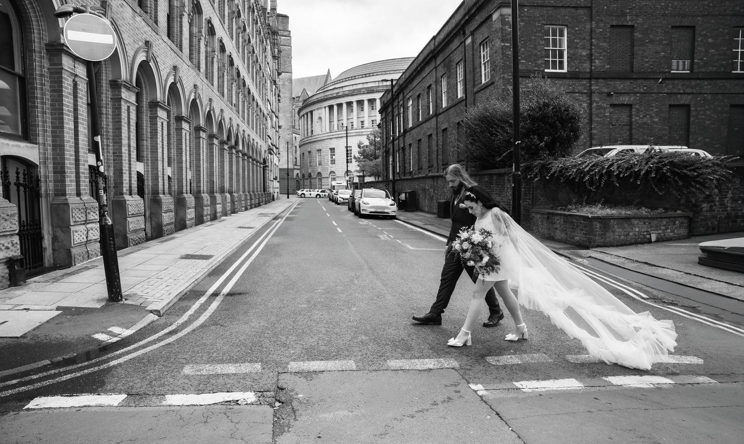 Documenting couple city elopement in Manchester by Manchester wedding photographer.