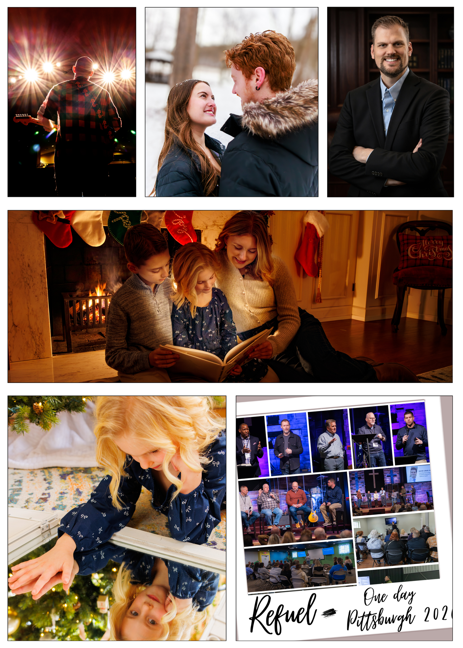 Grid layout of professional photographs showing concert scenes and candid moments.