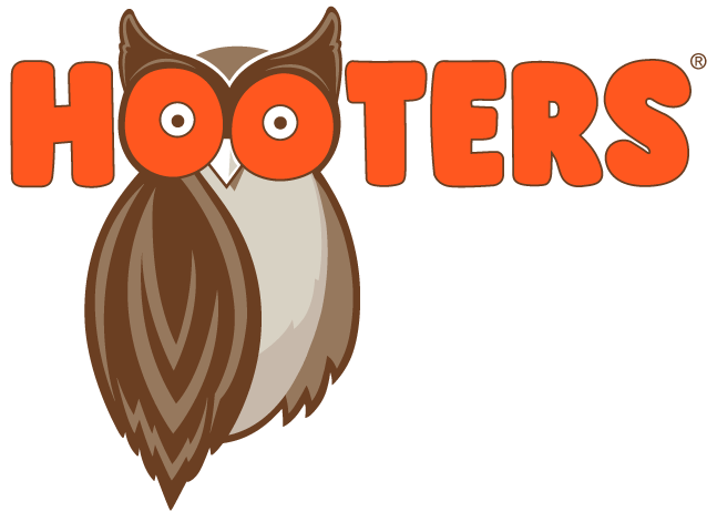 Stylized brown owl mascot logo design for Hooters restaurant with orange text.