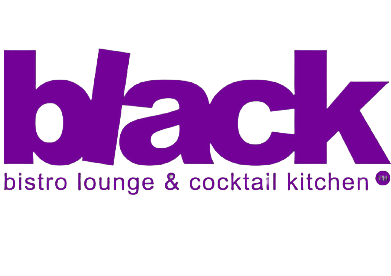 Black bistro lounge and cocktail kitchen logo in bold purple text.
