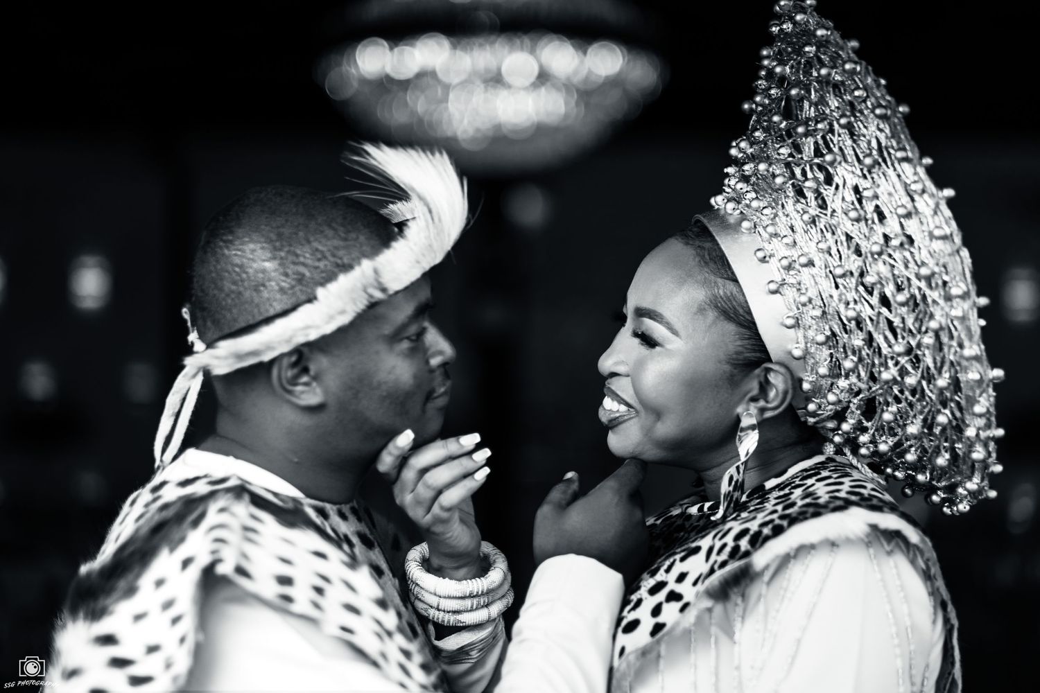 Black and white portrait series showing intimate moments between two people.