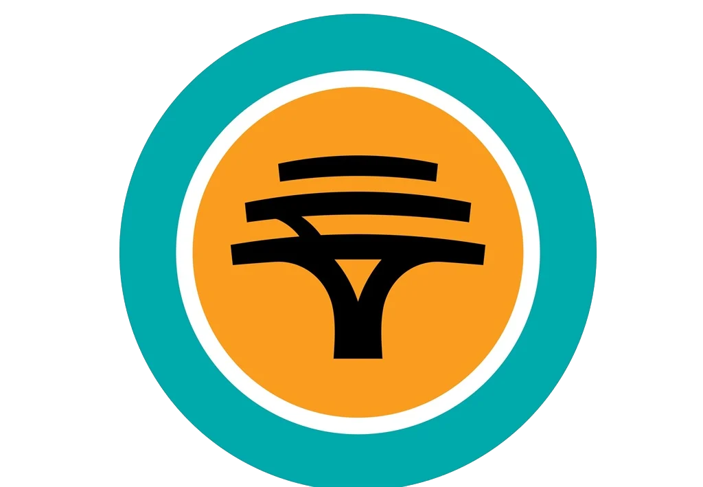 Set of circular teal and orange abstract logo design elements.