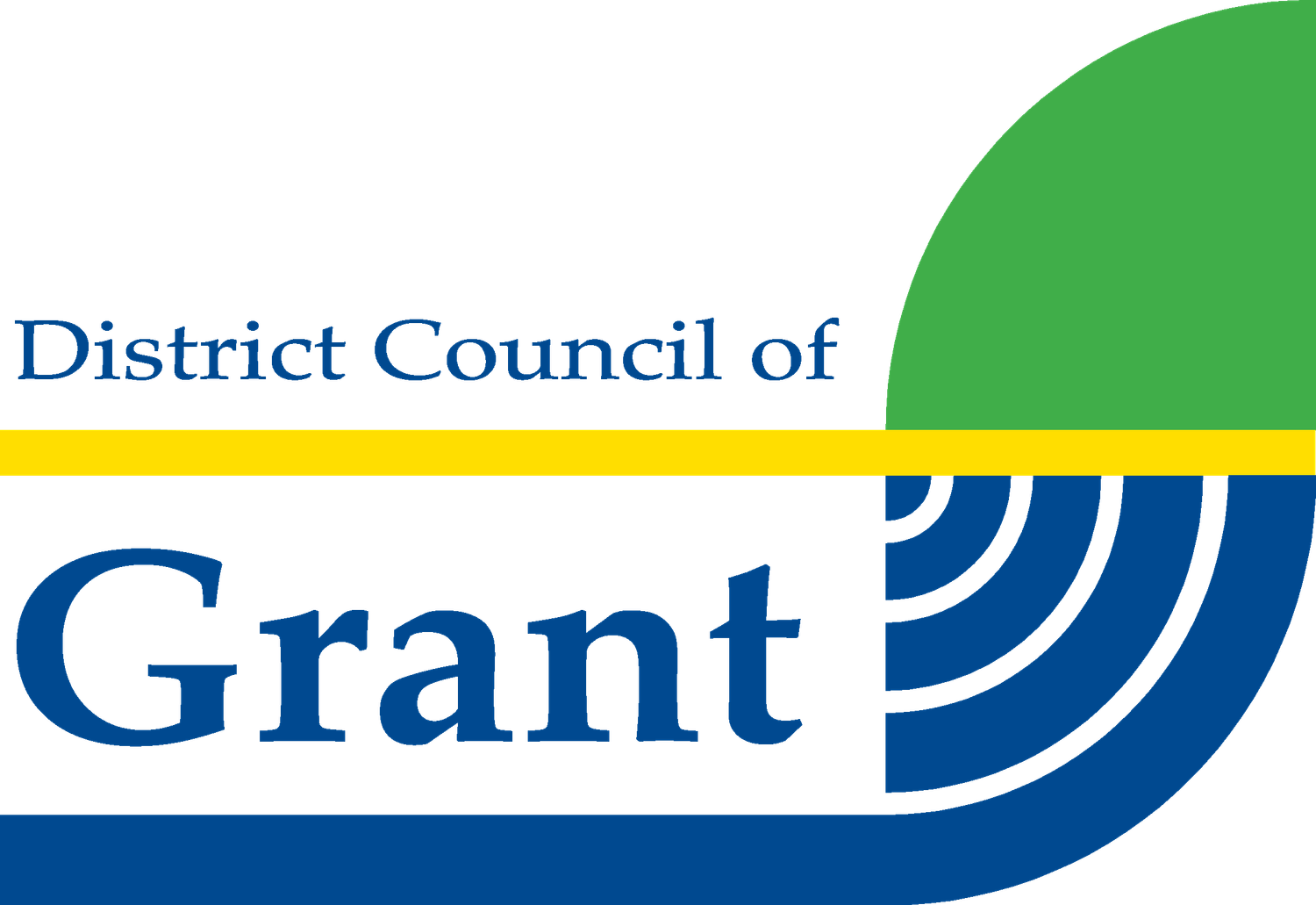 District Council of Grant official logo featuring blue text, green arc, yellow stripe, and blue circular wave design.
