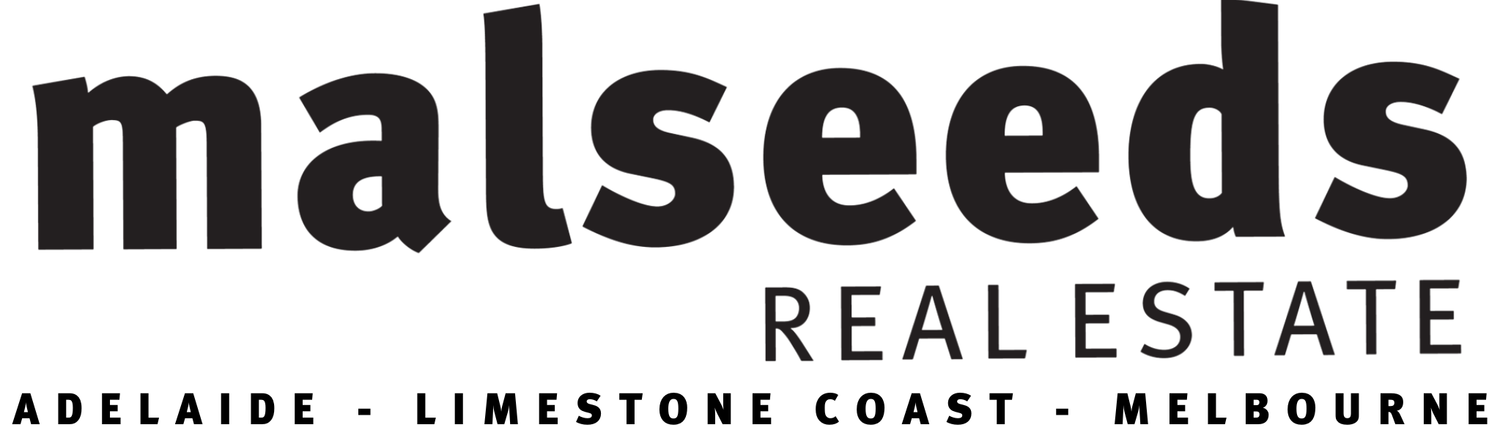 Malseeds Real Estate logo with bold text and locations Adelaide, Limestone Coast, and Melbourne.