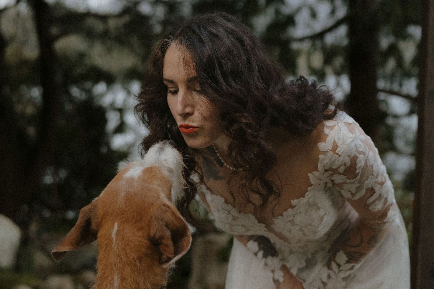 Close-up wedding portrait showing delicate details of lace and natural styling