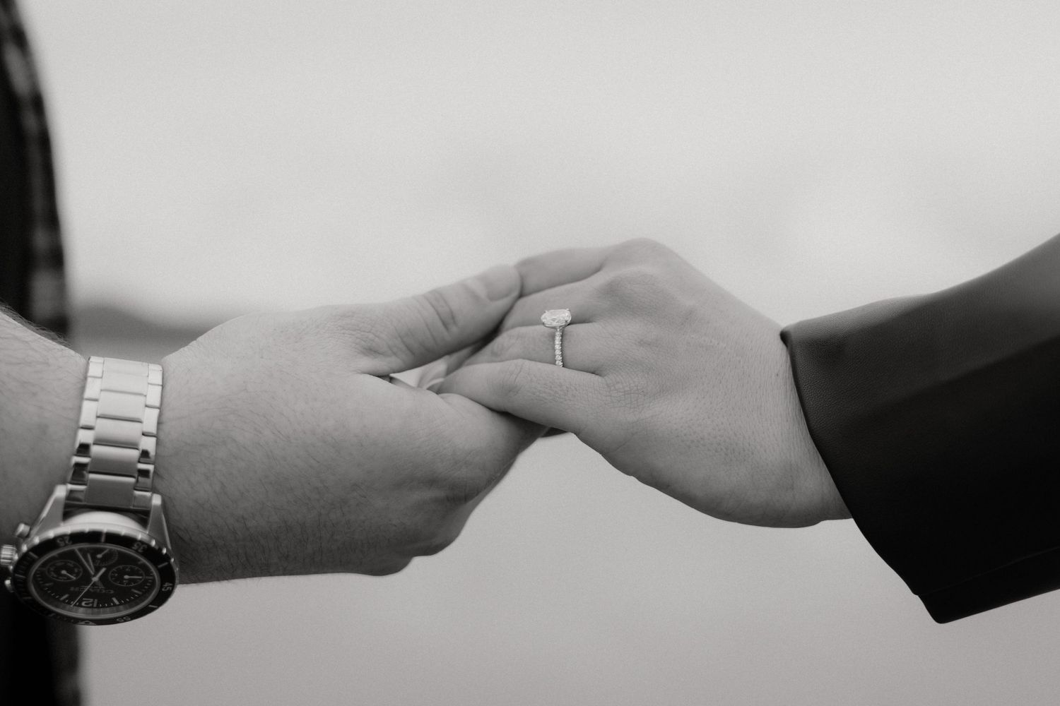 Tofino engagement ring close up after proposal on North Chesterman Beach