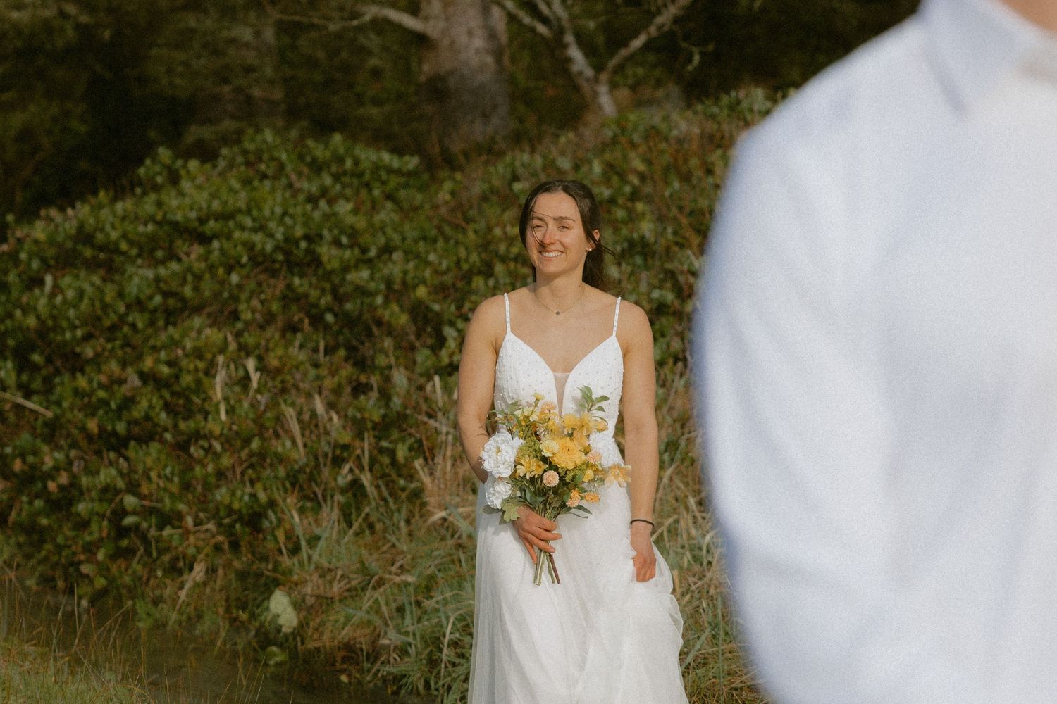 Tofino elopement first look on Mackenzie beach