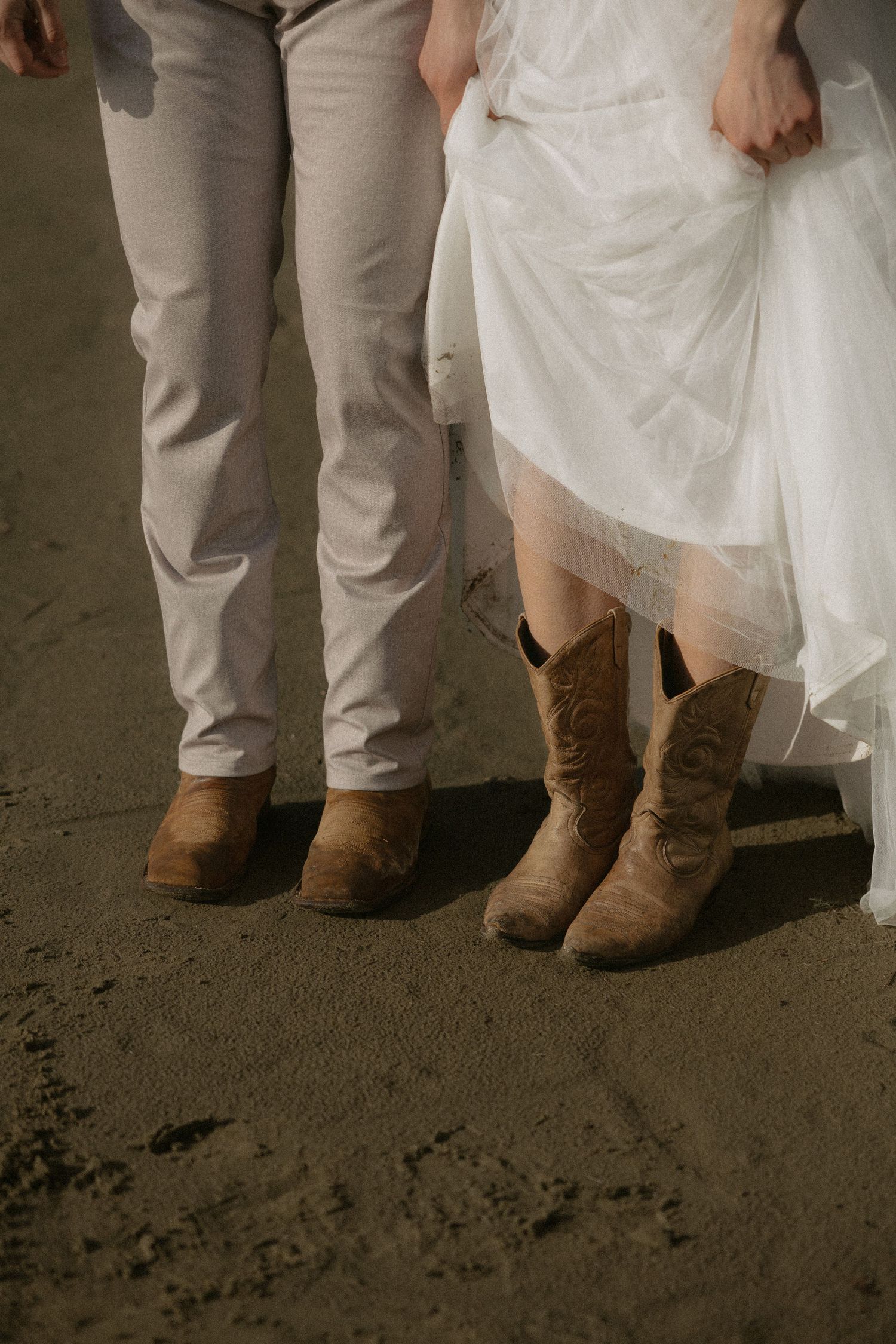 Bride and groom cowboy boots in Tofino