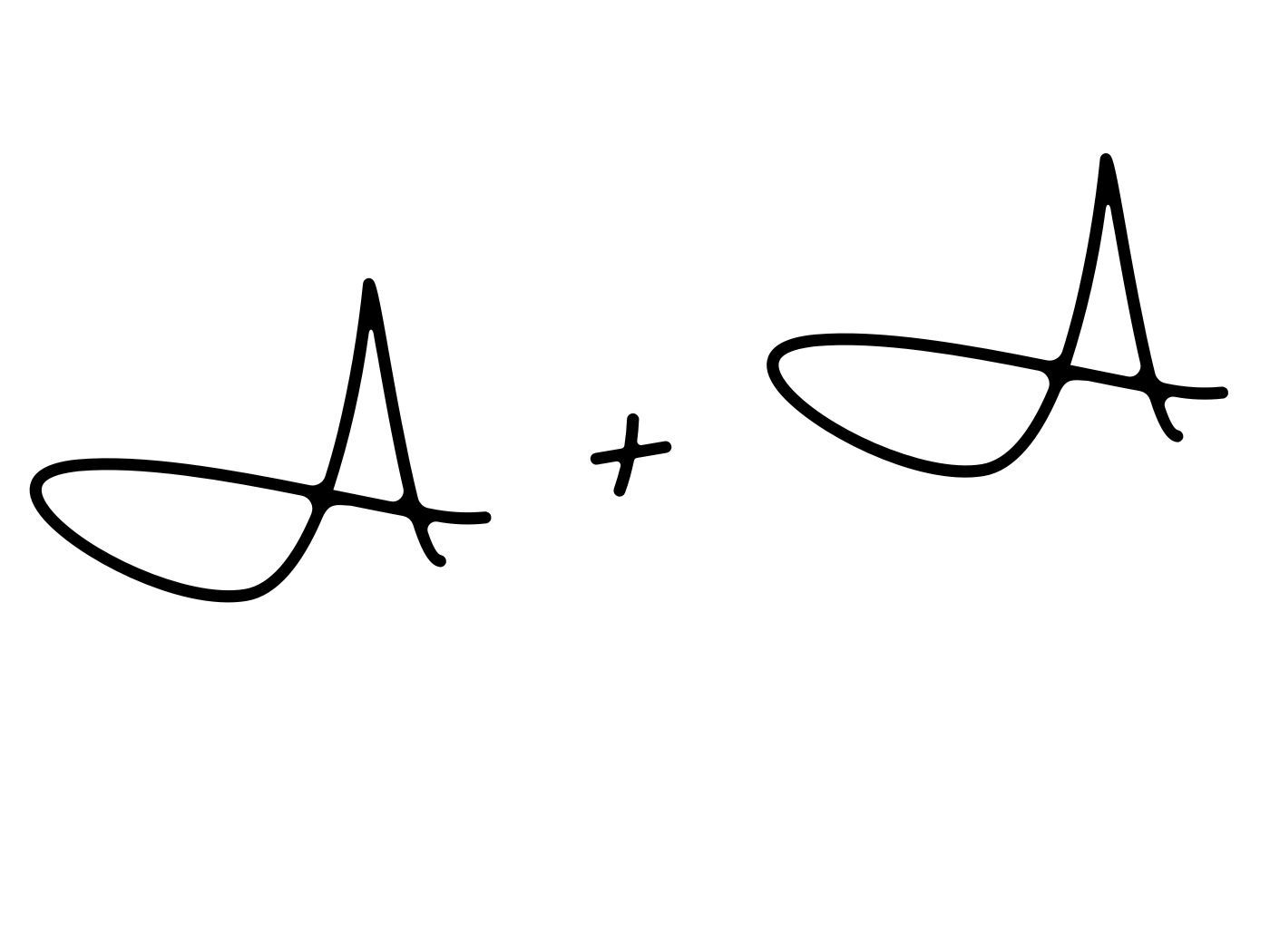 Handwritten letter A plus a larger stylized letter A on a white background, representing addition or monogram design.