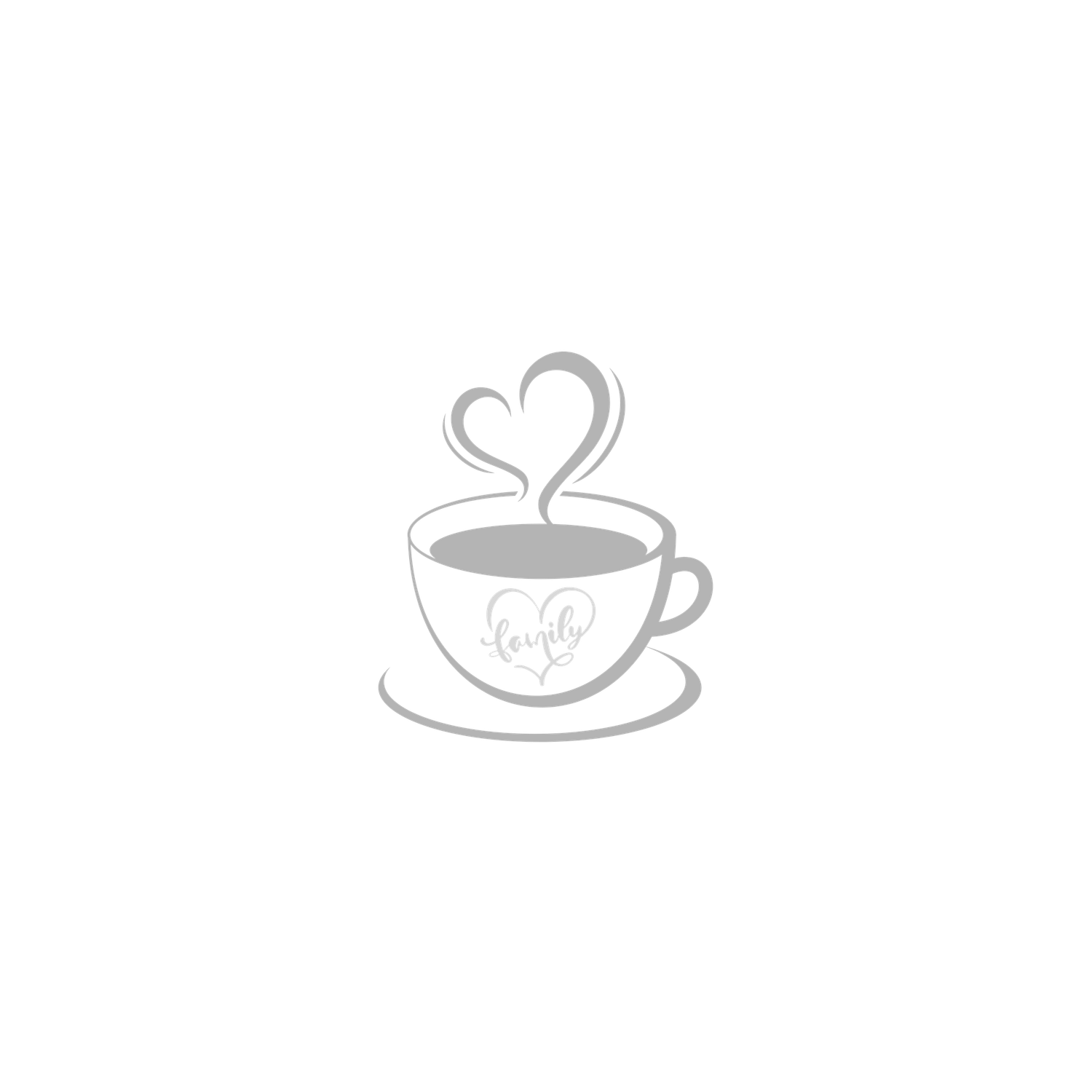 Light gray coffee cup logo with heart-shaped steam and saucer, minimalist cafe branding design.