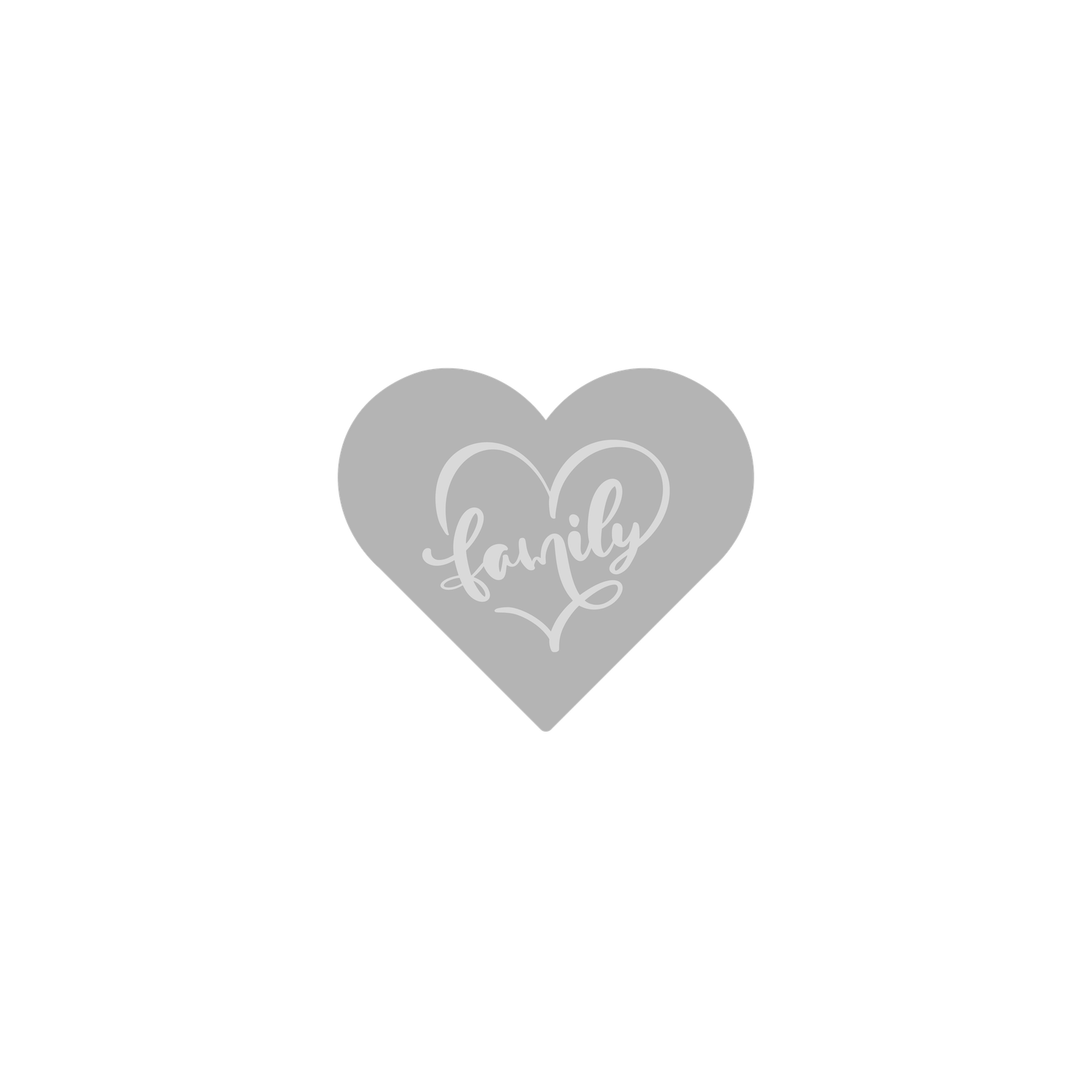 Gray heart-shaped sticker with cursive 
