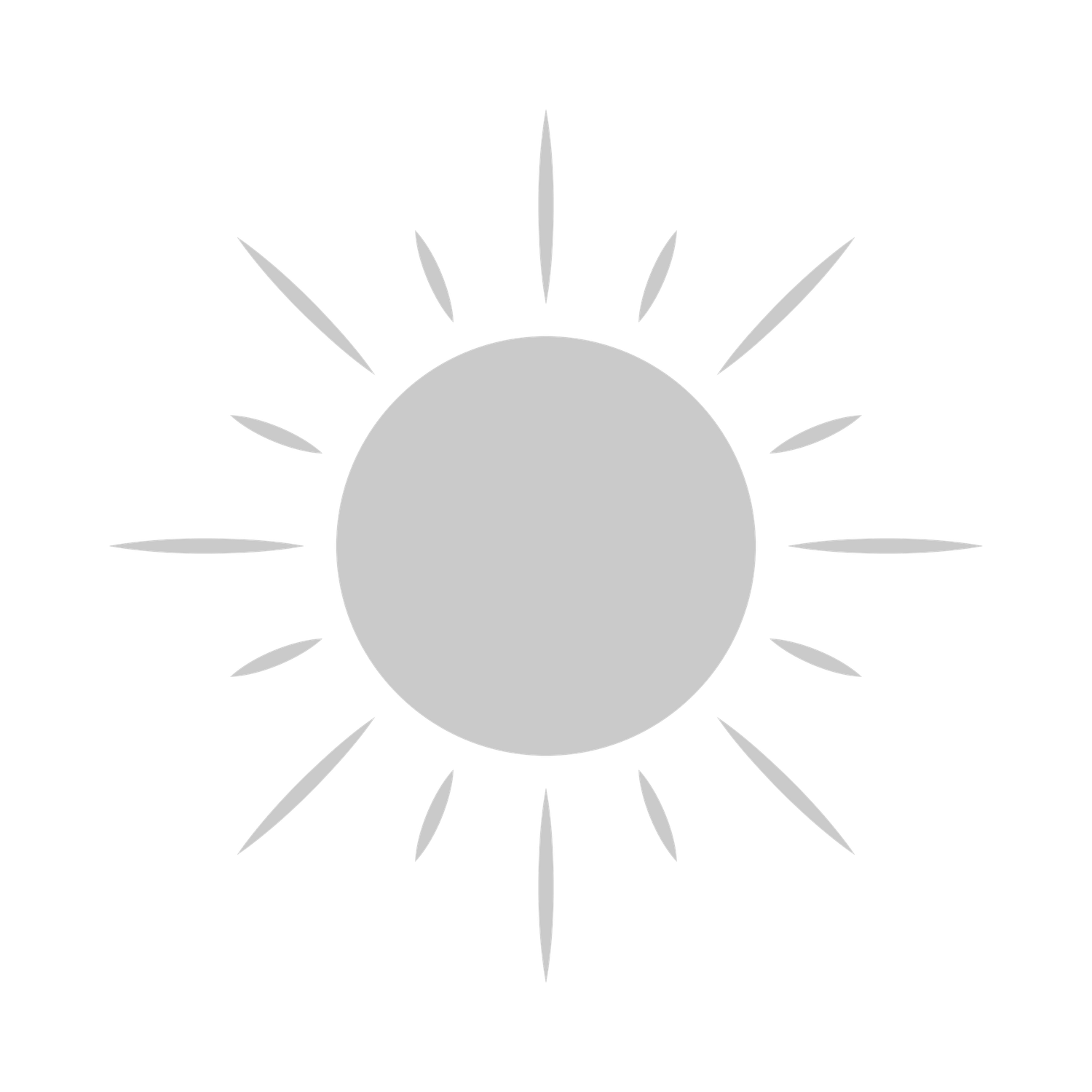 A simple gray sun icon with rays radiating outward on a white background.