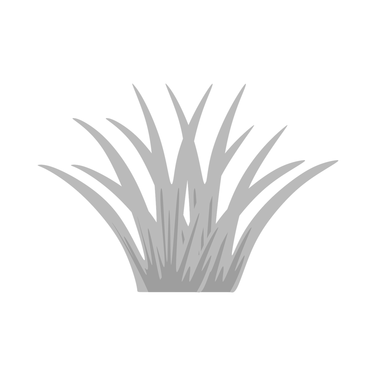 Gray silhouette illustration of wild grass clumps with tall blades spreading outward on a white background.