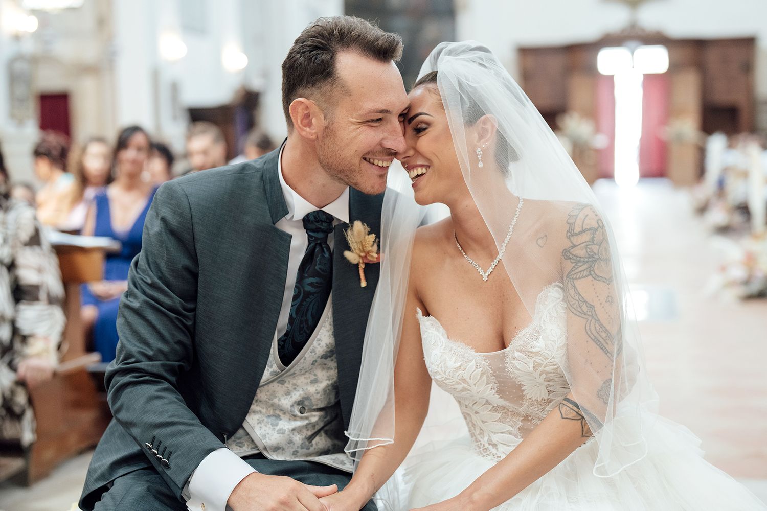 Tender exchange between couple during their wedding ceremony.