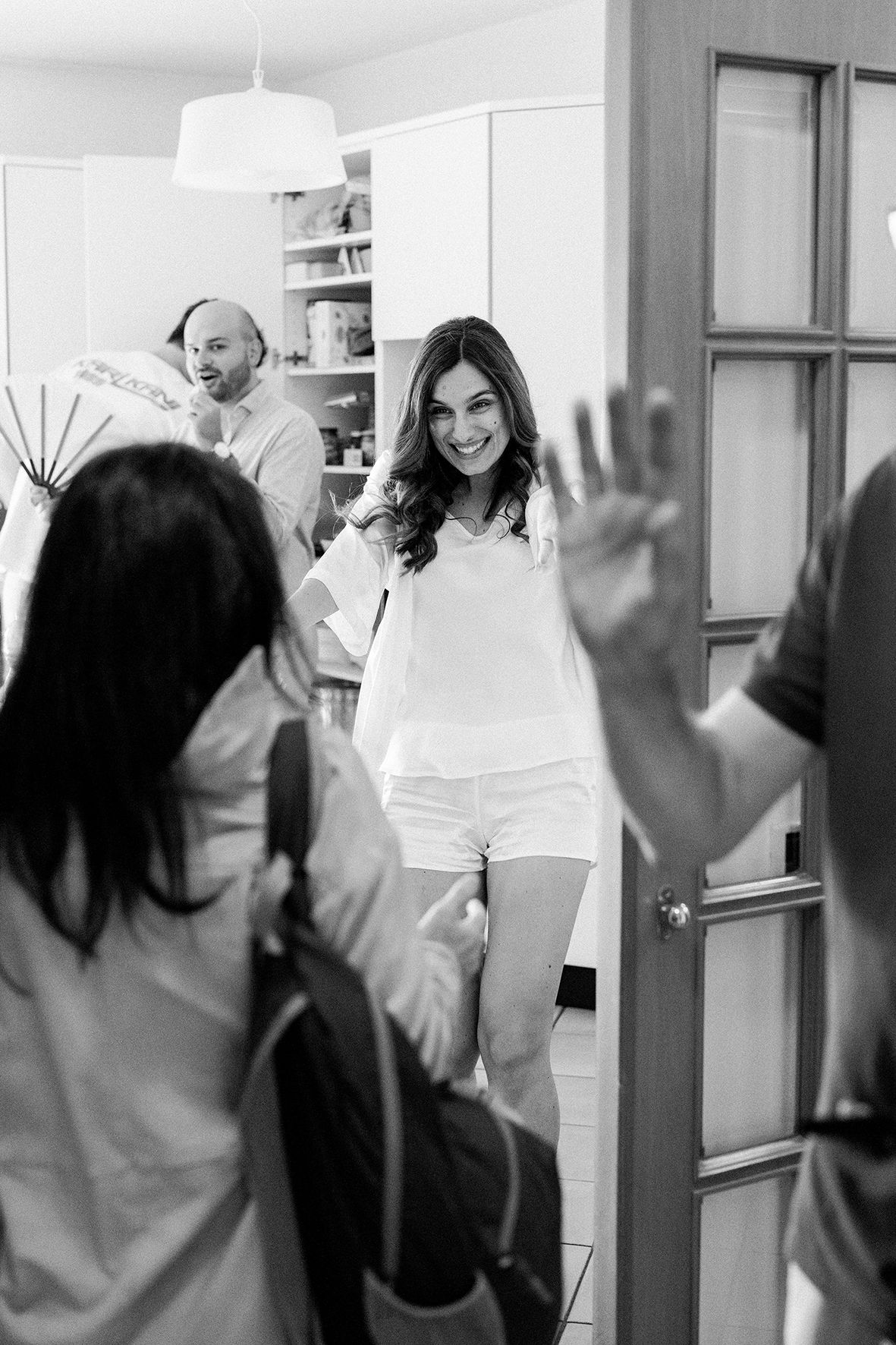 Series of candid moments showing people celebrating in a bright interior space.