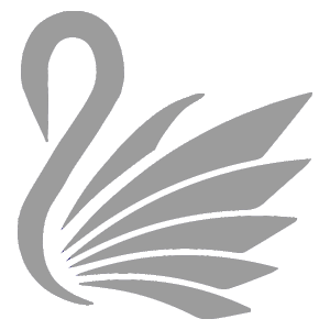A minimalist gray swan logo with elegant curved neck and stylized fan-shaped wing design on white background.