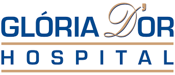 Gloria D'Or Hospital logo in blue and brown professional medical branding design.