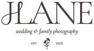 Elegant black and white text logo design for Sloane wedding and family photography with decorative flourishes.