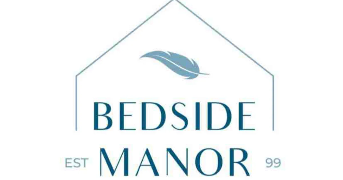 Minimalist line drawing logo for Bedside Manor with house roof design.