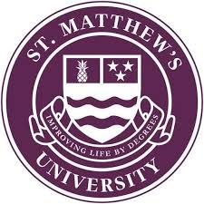 Purple circular university seal for St. Matthew's University featuring a pineapple and stars above wavy lines.