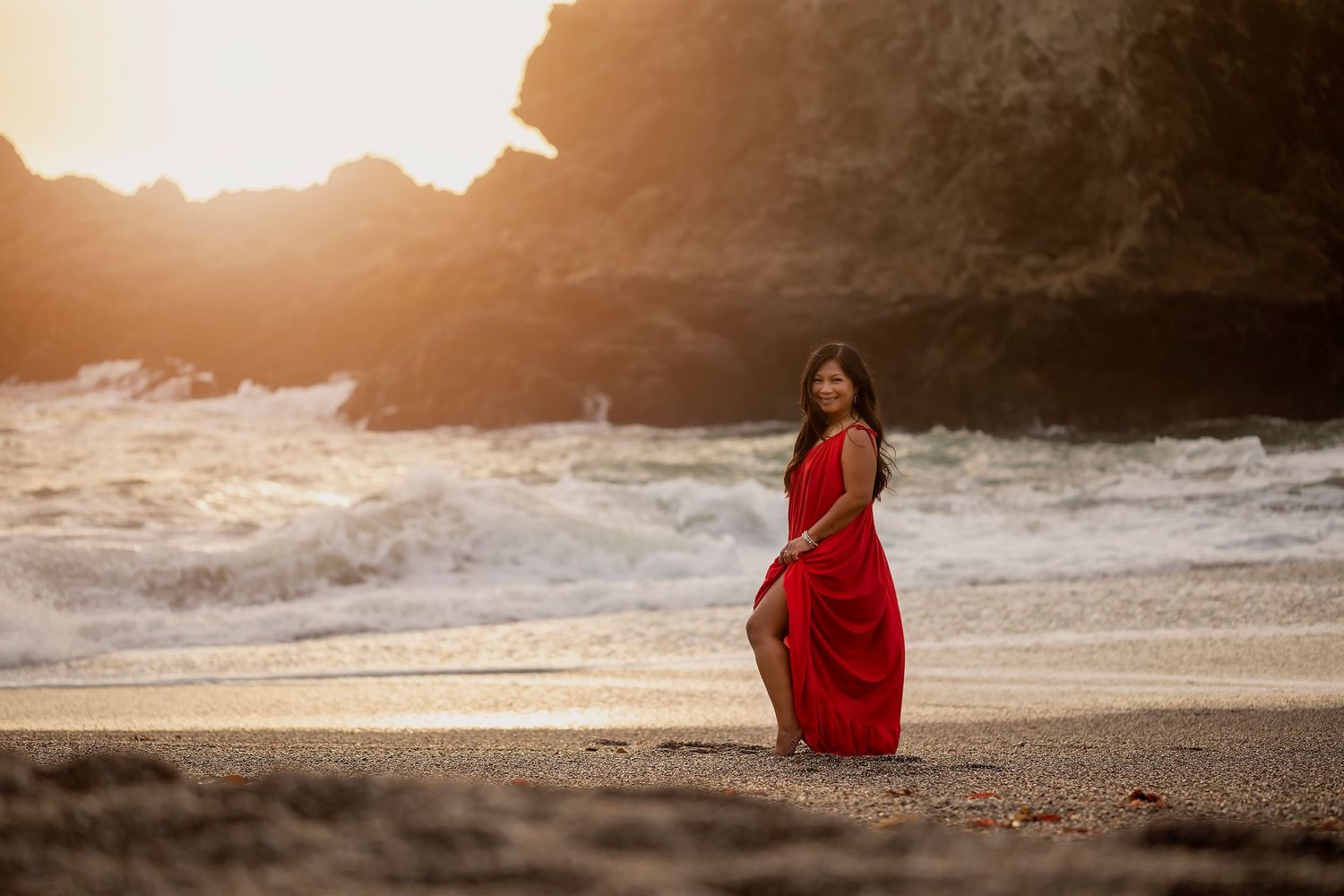 Artistic portrait session on the Northern California coast with dramatic natural light and ocean scenery