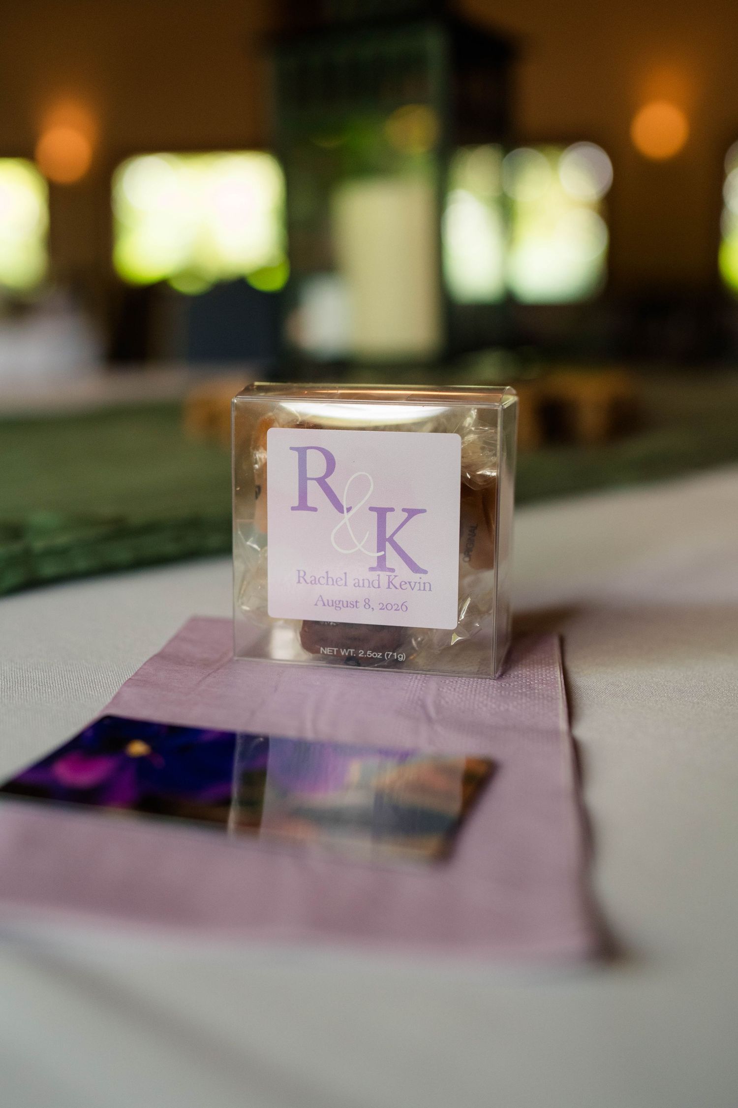 Personalized wedding favor box with R&K monogram for Rachel and Kevin, August 8th.