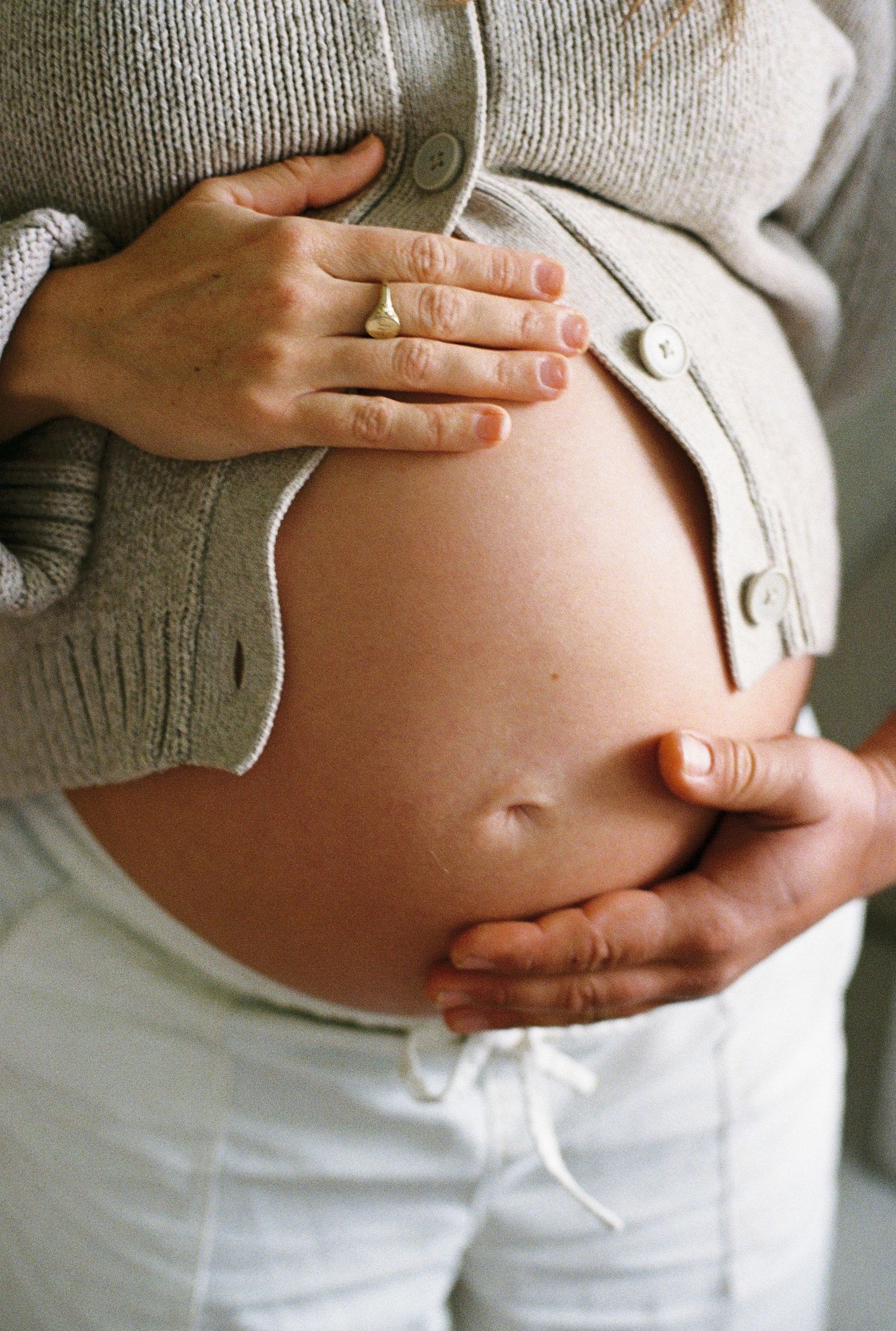 pregnant belly captured on 35mm film