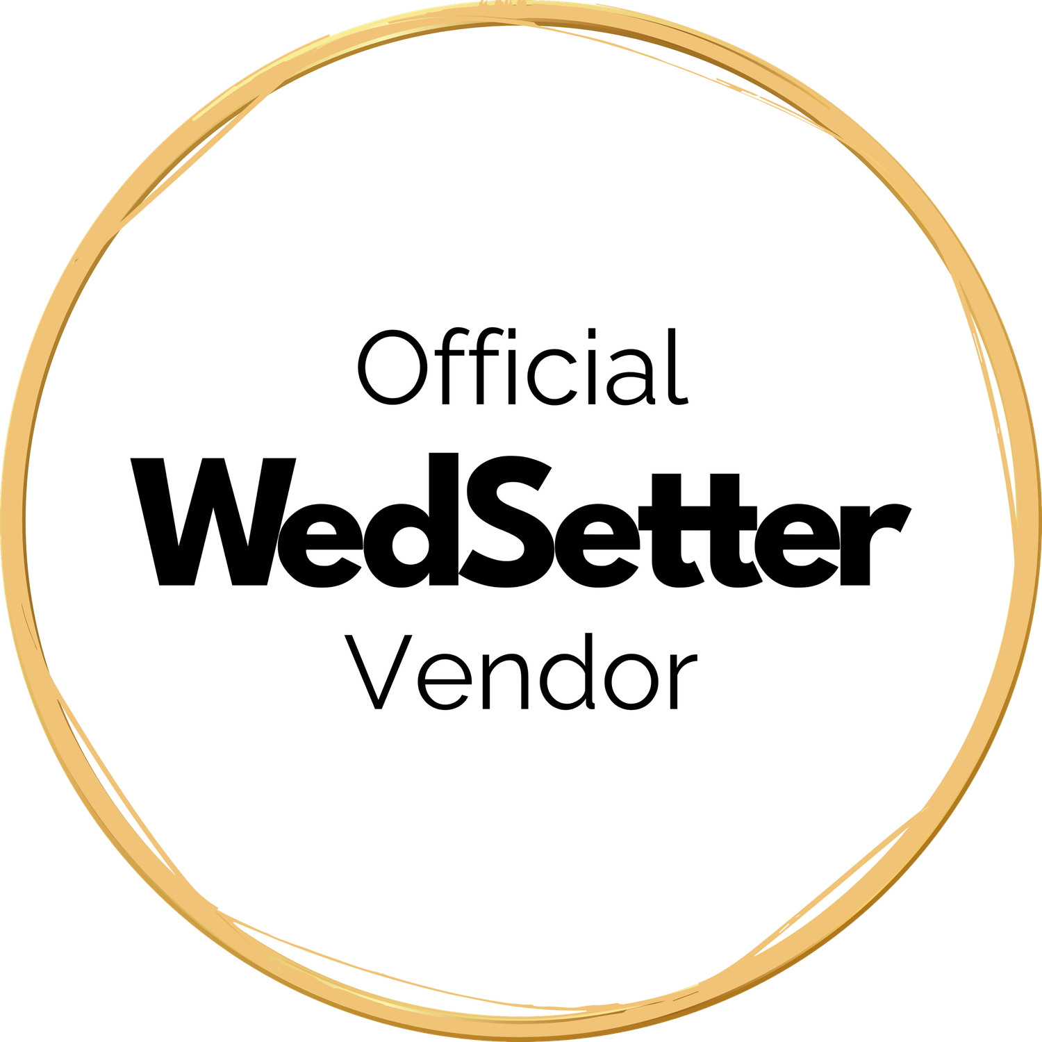 A circular gold badge logo displaying 'Official WedSetter Vendor' text in black and white.