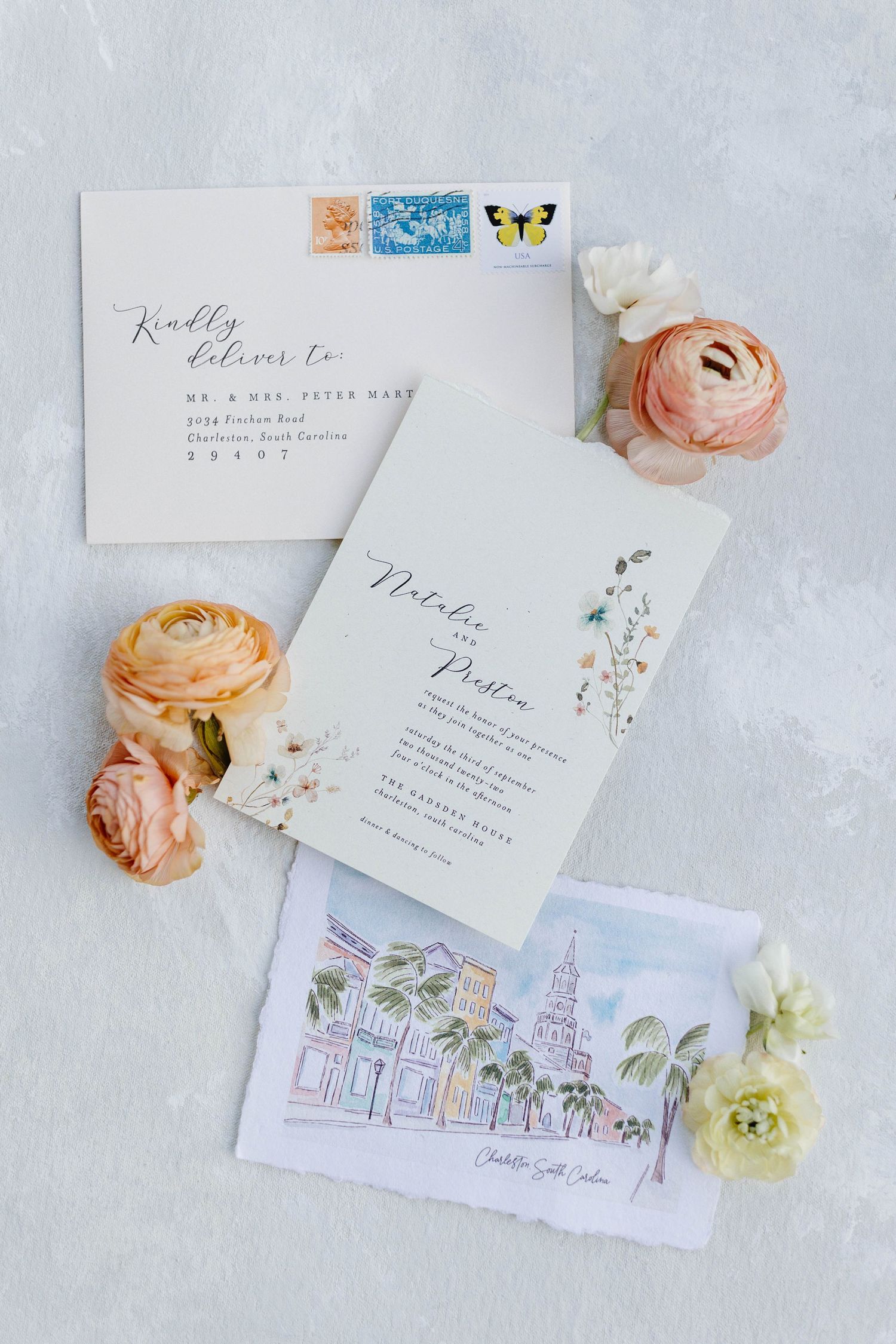 charleston spring inspired vibrant floral wedding day details photographed by philadelphia wedding photographer.