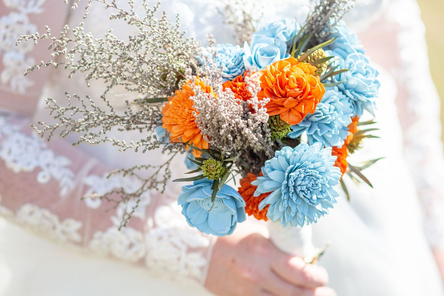 Custom bouquet made with sola wood flowers, offering a unique and lasting alternative to fresh blooms, perfect for a personalized bouquet