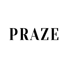 PRAZE text logo in bold black letters on white background.