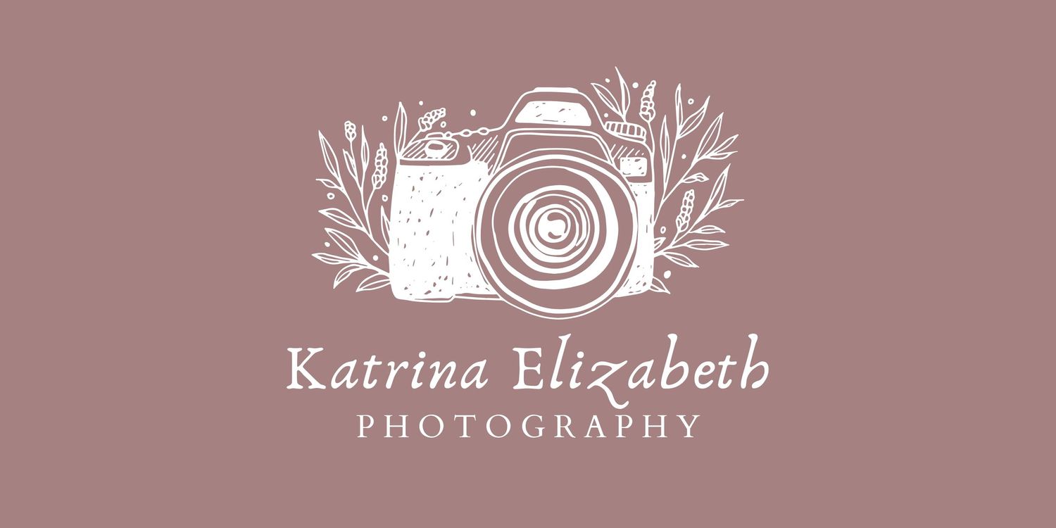 White line art camera logo with floral elements on mauve background.