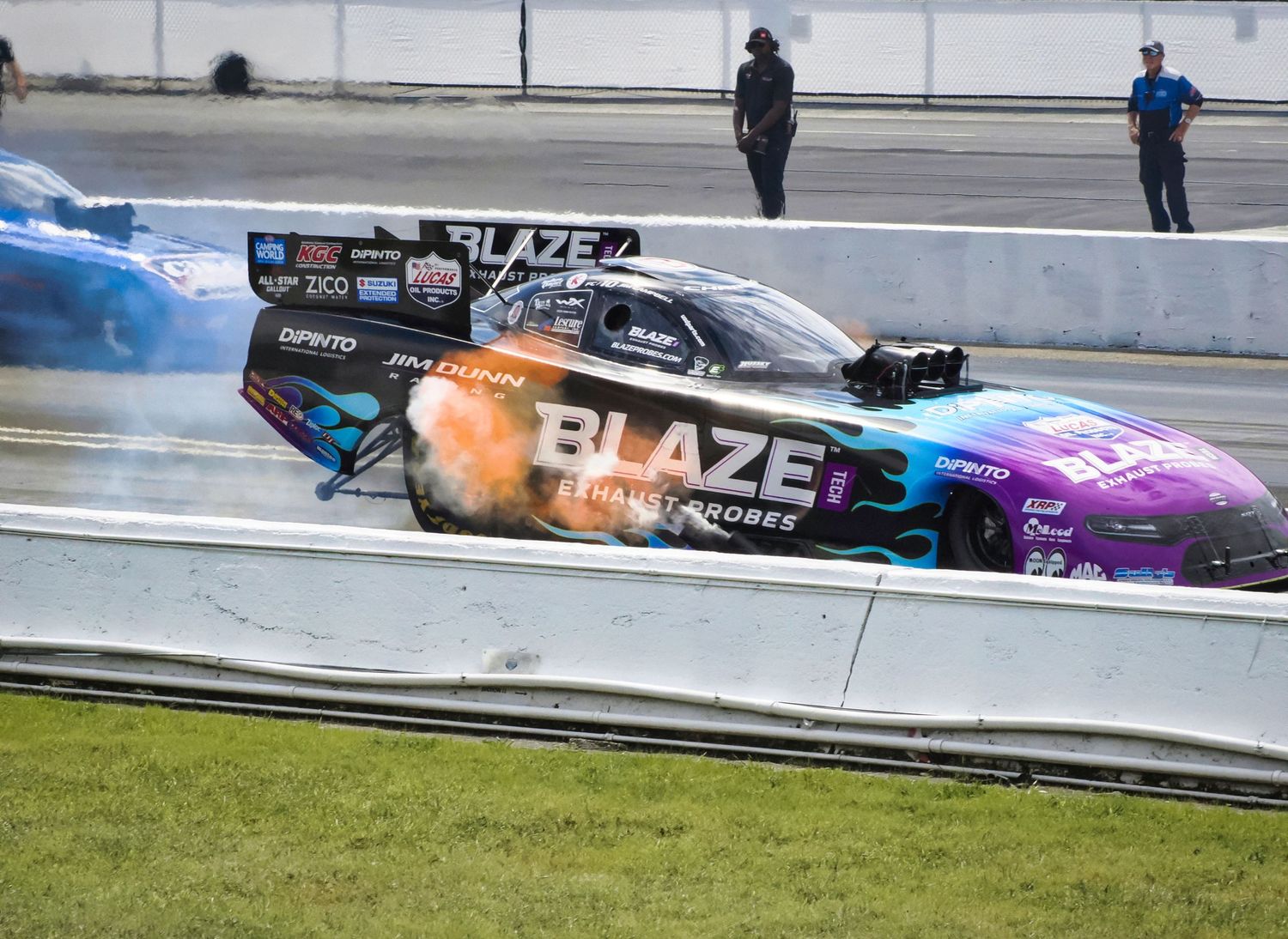 a dragster with flames