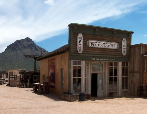Old Tucson Studios Photography store with mountain in background