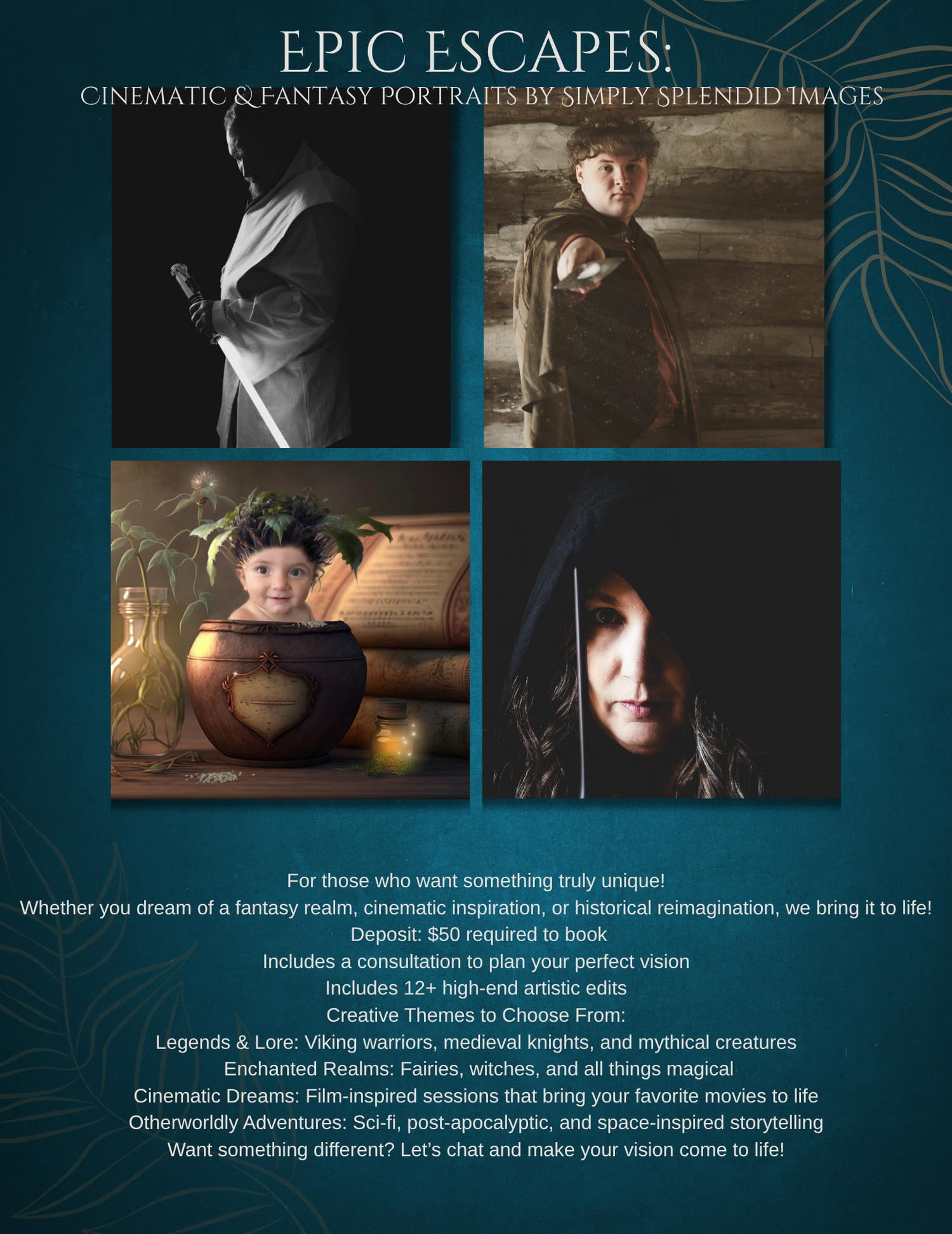 A graphic of creative sessions for Simply Splendid Images