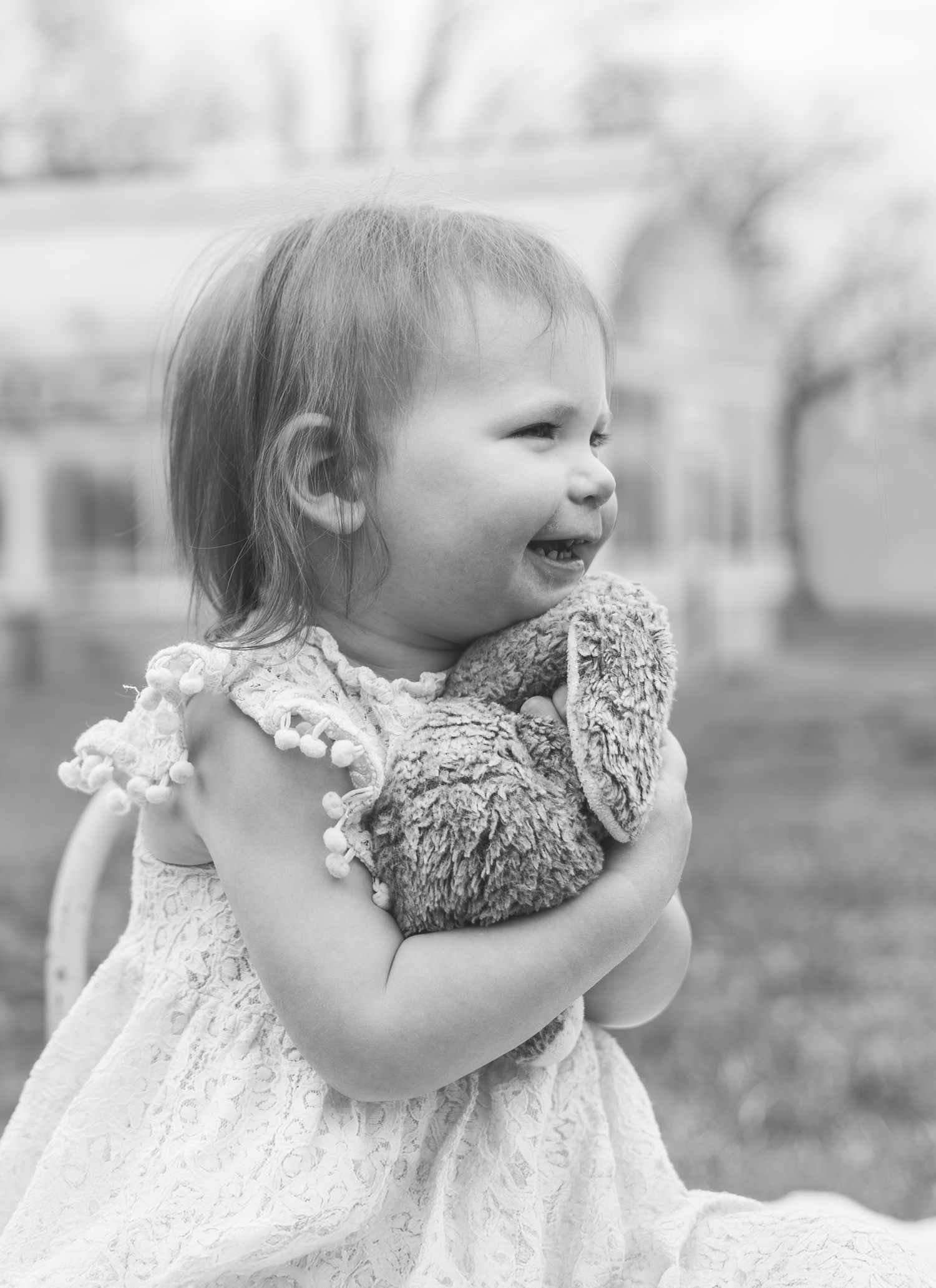 Daisy and the bunny in BW. Take 2.